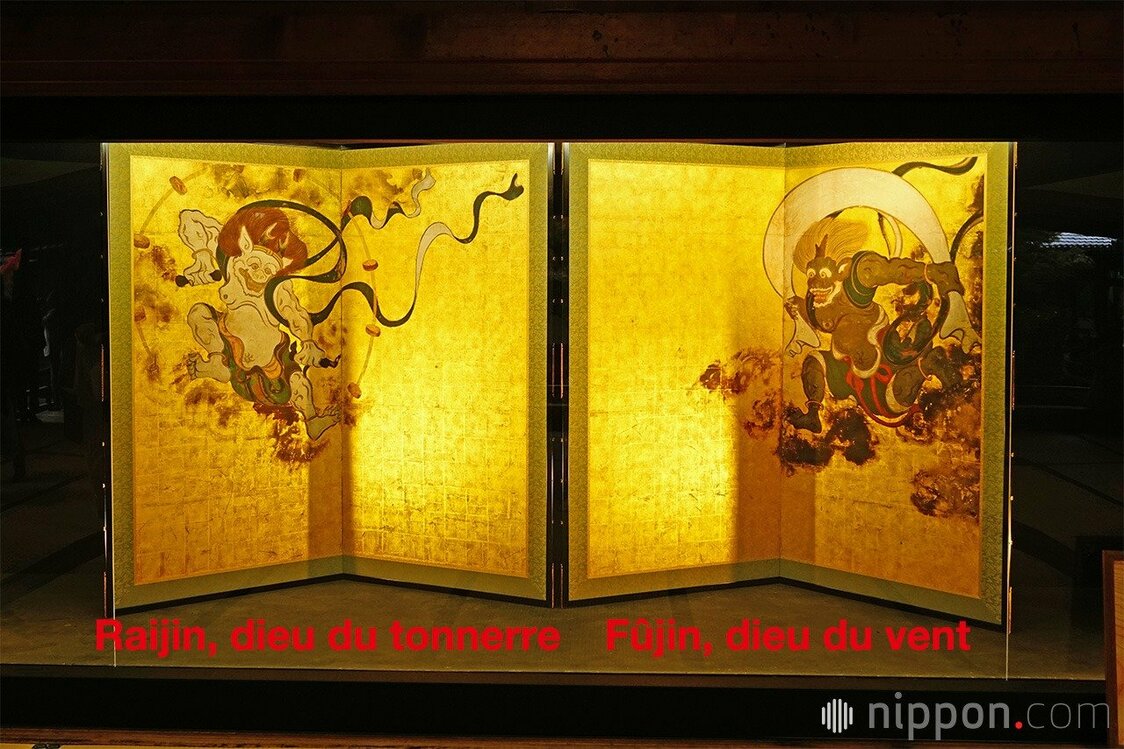 Les deux paravents Fûjin Raijin zu au temple Kennin-ji, à Kyoto Il s’agit d’une réplique, car l’original, désigné trésor national, est conservé au Musée national de Kyoto. Pixta.