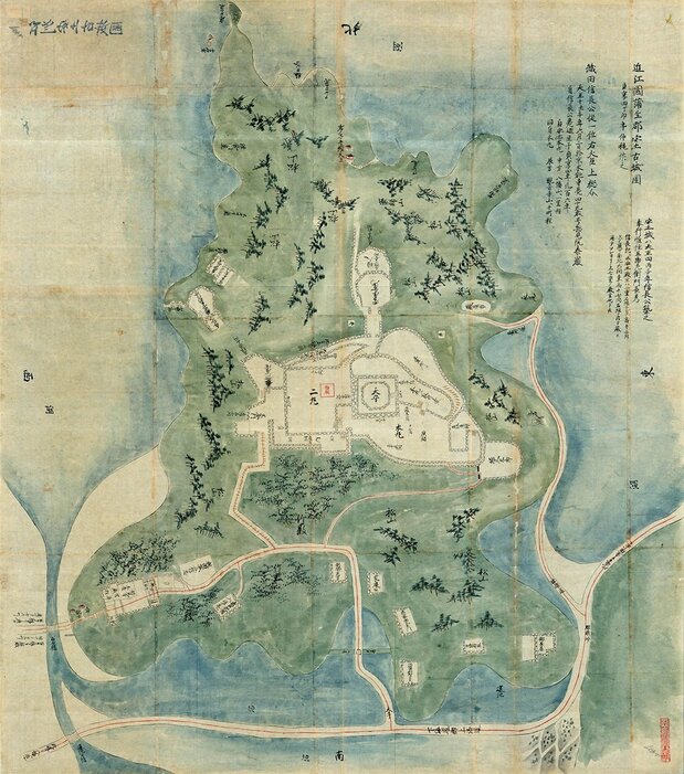 『日本古城絵図 江州安土古城図』は江戸中期〜末期の制作だが、安土城跡を描いた図として最も古いと考えられている / 国立国会図書館所蔵