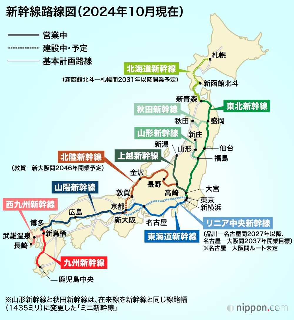 新幹線路線図（2024年10月現在）