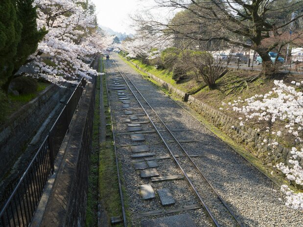 線路脇には歩きやすいように飛び石が配置されている