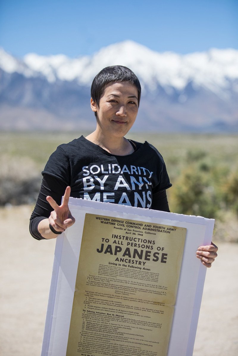 Traci Kato-Kiriyama, daughter of a Manzanar incarceree, at the forty-eighth annual Manzanar Pilgrimage in April 2017, which commemorated the seventy-fifth anniversary of the signing of EO 9066. (© Matt Givot)