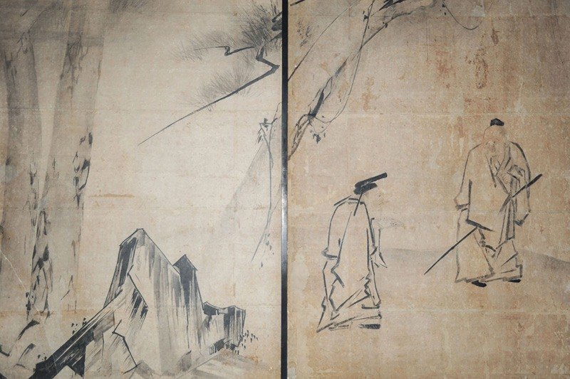 Una pintura fusuma de Hasegawa Tōhaku en restauración. (Foto cortesía de Shinjuan).
