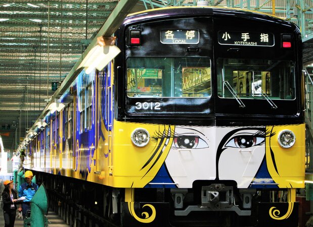 A Seibu Rail line decorated with Maetel from Galaxy Express 999, photographed on April 30, 2009, in Tokorozwa, Saitama. (© Jiji)