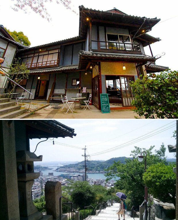 修復百年歷史的茶園建築作為住宿使用、可一覽尾道港口風景的「見晴亭」(上圖為「尾道空屋再生計畫」提供,下圖為筆者攝影)