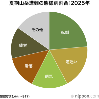 夏期山岳遭難の態様別割合:2025年