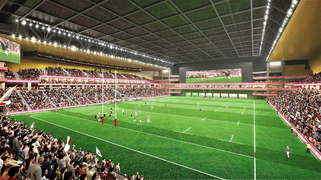 Vision d’artiste du nouveau stade de rugby de Chichibu no Miya ©Scrum for New Chichibu no Miya (Jiji Press)