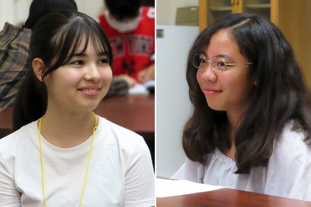 Dos de las niñas que asisten a las clases impartidas en Nihon Gaishi (NGK): a la izquierda, Fukuhara Manami; a la derecha, Miyaji Ayumi.