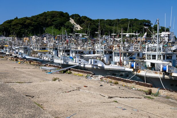 漁協裏手の岸壁には、車の二重駐車のような多層係留が延々と続いていた