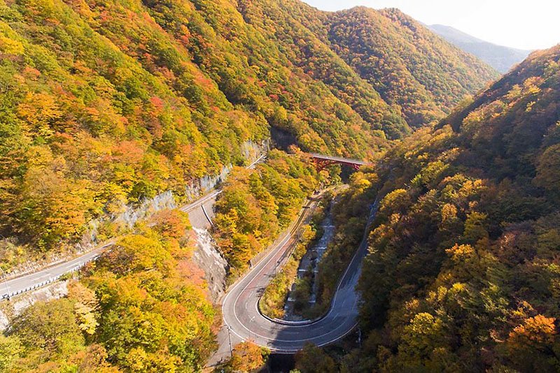 Nuevas vistas otoñales esperan en cada curva. (Foto cortesía de la Asociación de Turismo de la ciudad de Kamaishi)