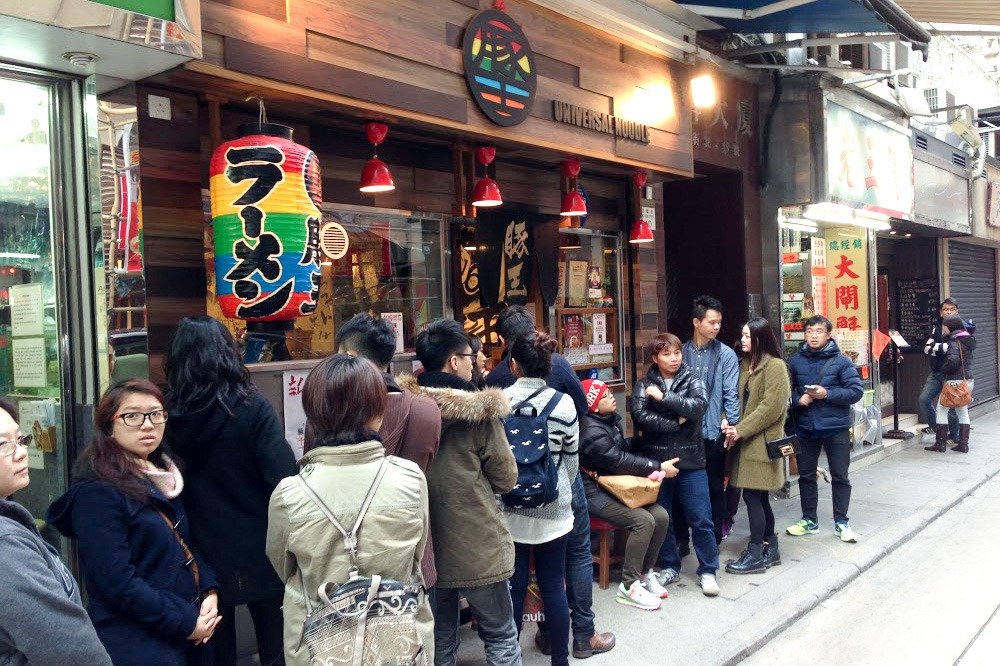 A long queue for a Hong Kong ramen restaurant: Japan’s ramen is popular even in China, birthplace of the noodles.