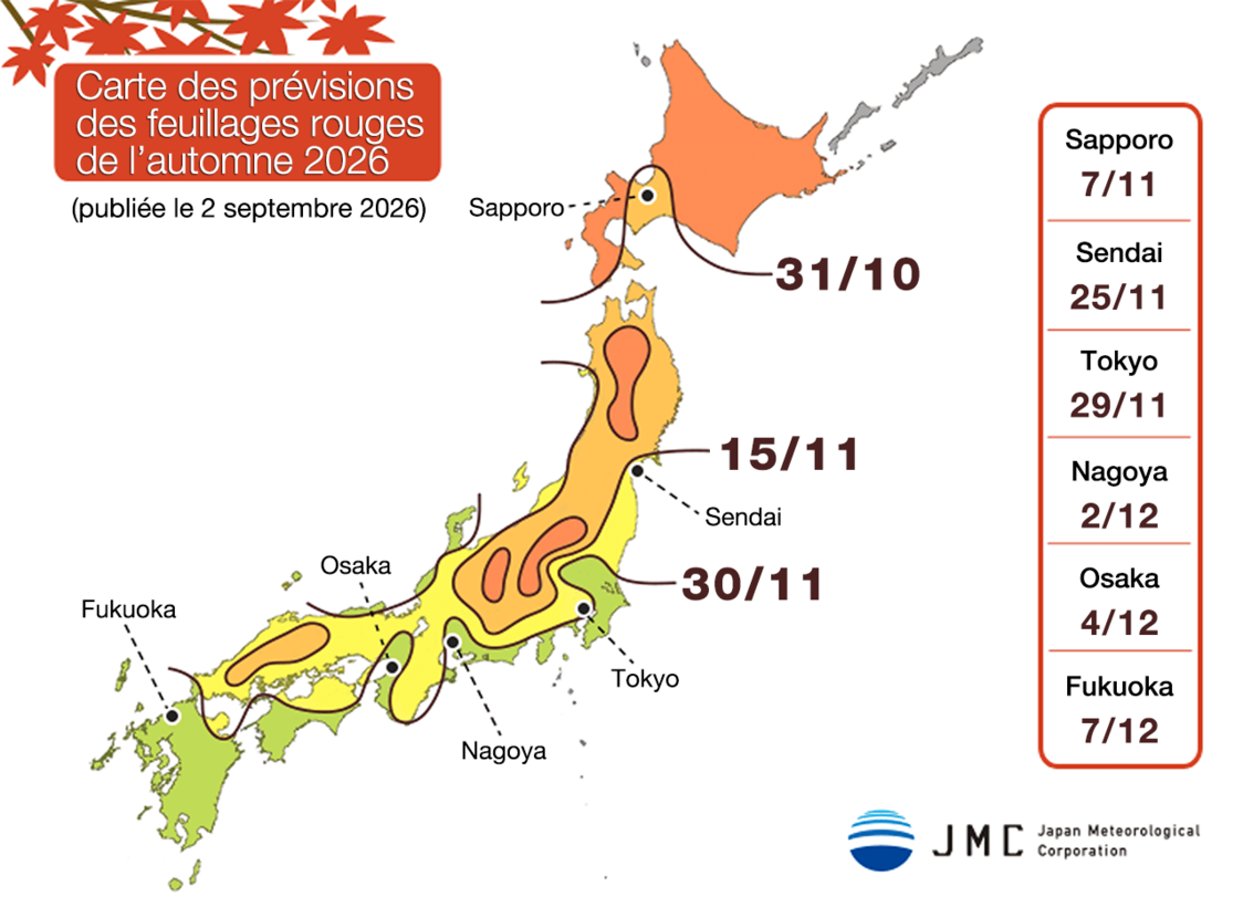Carte des prévisions des feuillages rouges de l’automne 2026