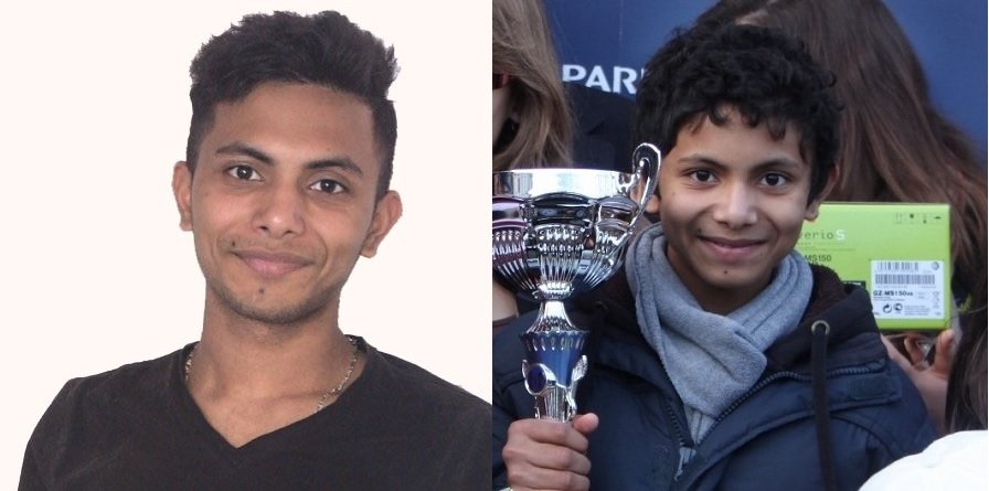 現在のファヒム・モハンマドさん。右は優勝トロフィーを手にする12歳前後の姿　© Fahim Mohammad.　©Hélène Gelin.