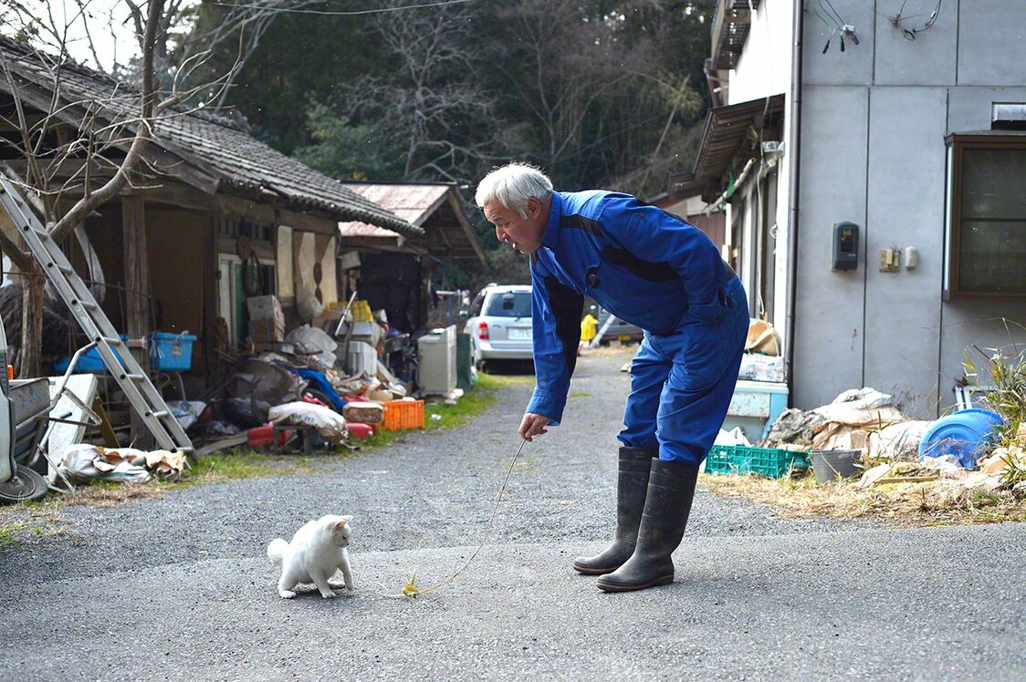 Matsumura playing with Shiro. It does not seem like a scene from a disaster zone.
