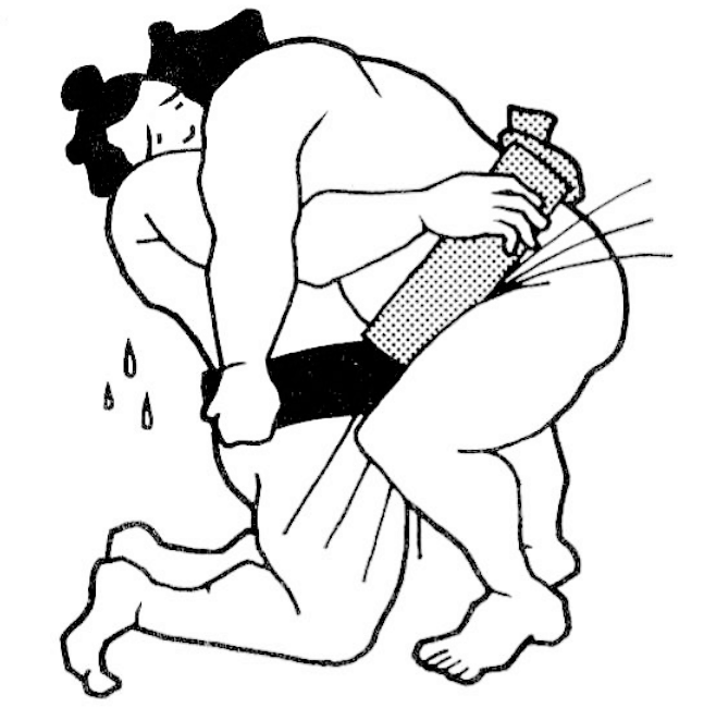相手のまわしを引きつけ、上からのしかかるようにして膝をつかせる「鯖折り」。技を掛けられた力士が首を折られた鯖のような姿になることから命名