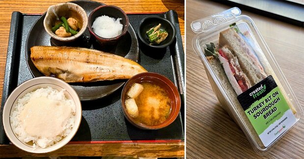 大戸屋の定食(左)とワシントンDCで購入したサンドイッチ(筆者撮影)