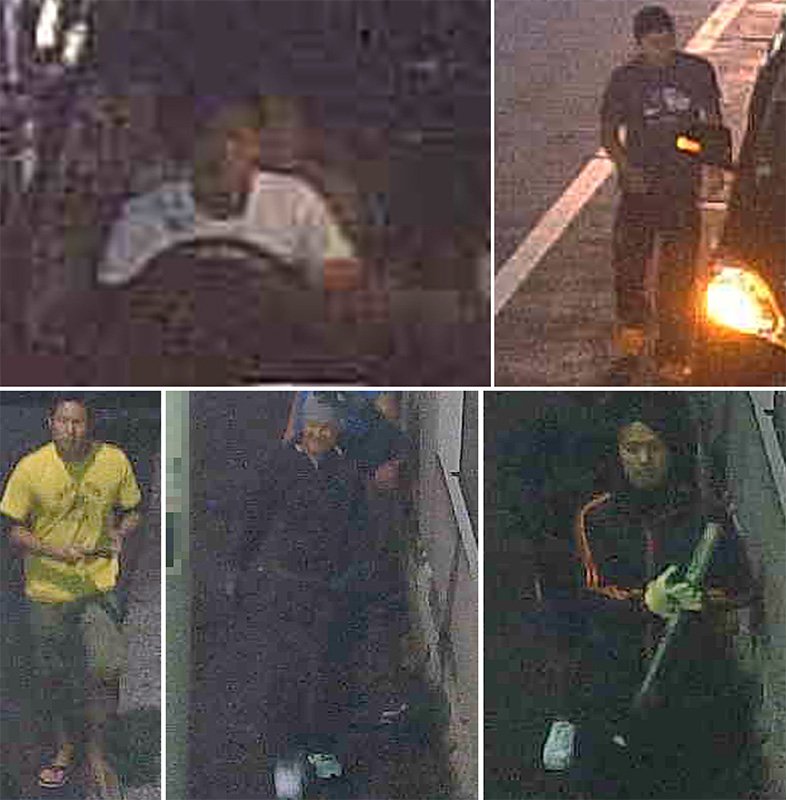 Integrantes del grupo que realizó el ataque en Roppongi (Tokio), captados en las cercanías del lugar por cámaras de seguridad. Arriba, los conductores. Abajo, tres de los individuos que supuestamente efectuaron el ataque (3.40 de la mañana del 2 de septiembre de 2012. (Fotografía: Jiji Press, servida por la Policía Metropolitana)