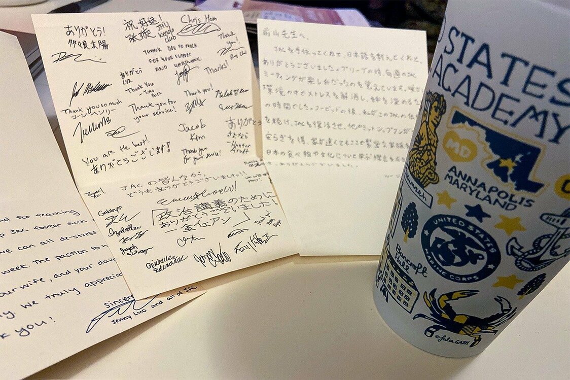 アナポリスの教官を退任するに当たり、学生達から贈られた寄せ書き