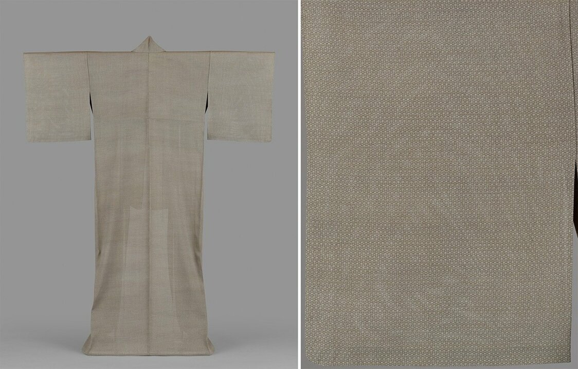 江戸小紋絽着物「梨の切口」（文化庁所蔵）精緻な文様の型付けに伝統を踏まえながらも新しい感覚を取り入れた染めで品格ある作品を生み出した