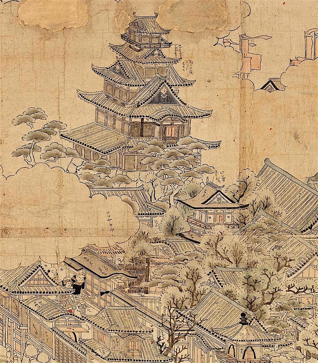 『大坂冬の陣図屏風（模本）』の大坂城天守。この城の実質的な城主は、淀殿だった。出典 : ColBase