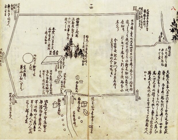 『天保雑記 感応寺地所絵図』 / 家斉きも煎りの雑司が谷・感応寺建設予定地。大名屋敷を召し上げてまで建立した豪華な寺だった。国立公文書館所蔵