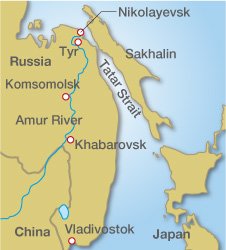 The Ming court built an administrative outpost and a Buddhist temple, Yongningsi, in Nurgan (present-day Tyr), near the mouth of the Amur River. The Ainu of Sakhalin paid tribute at the outpost.