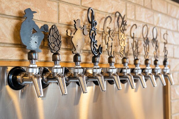 The taproom has 12 rotating taps available at any time.