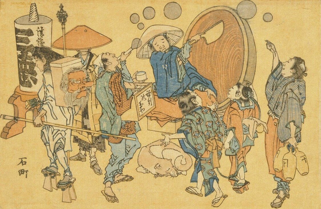 售卖肥皂泡的商贩，出自《新板大道图集》（图片：colbase）