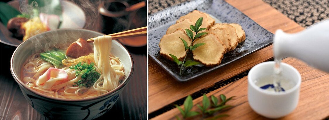 稲庭うどん（左）、いぶりがっこ（右）＝いずれもpixta
