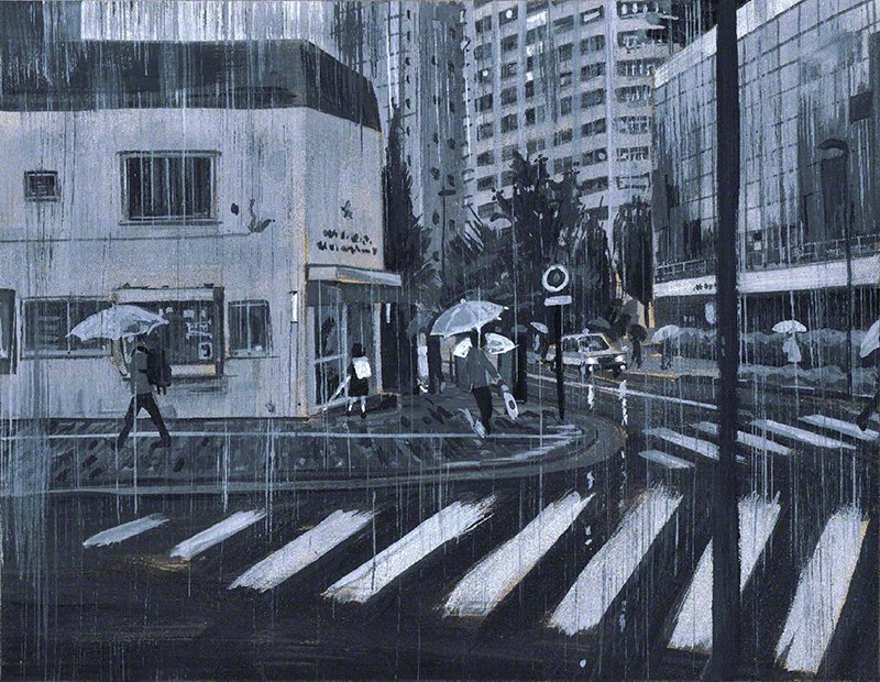 英国人がみた東京：雨の中のシルエット