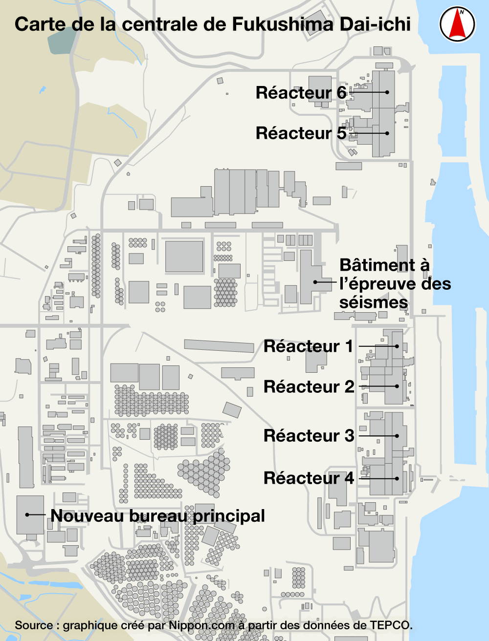 Carte de la centrale de Fukushima Dai-ichi