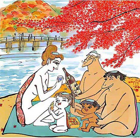 Kappa de la segunda generación de anuncios publicitarios del fabricante de nihonshū (sake) Kizakura. Es obra del dibujante de manga Kojima Kō. Los de la primera generación fueron obra de Shimizu Kon. (Cortesía de Kizakura)