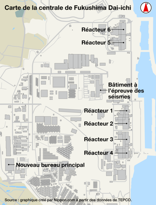 Carte de la centrale de Fukushima Dai-ichi