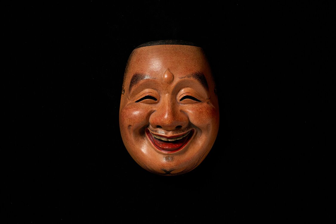 北泽秀太制作的狂言《福神》中福神的专用面具（图片：仓谷清文）