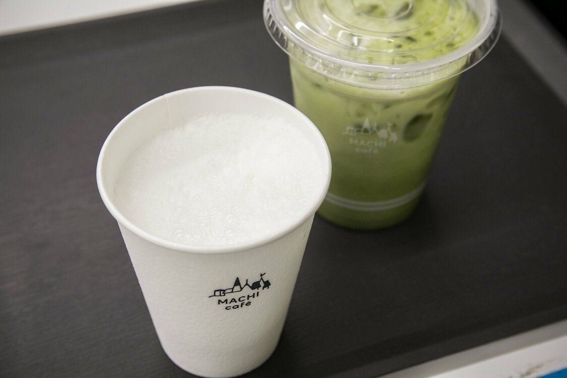 Matcha latte, available hot or iced at select stores.