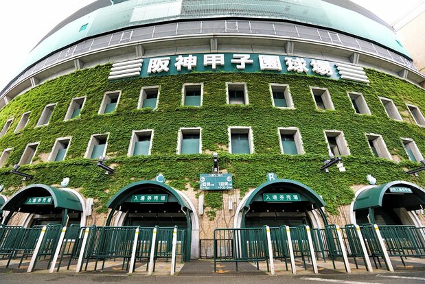 Le lierre emblématique recouvre le mur extérieur du stade du Kôshien. (Photo prise le 10 juin 2020 ; Jiji Press)
