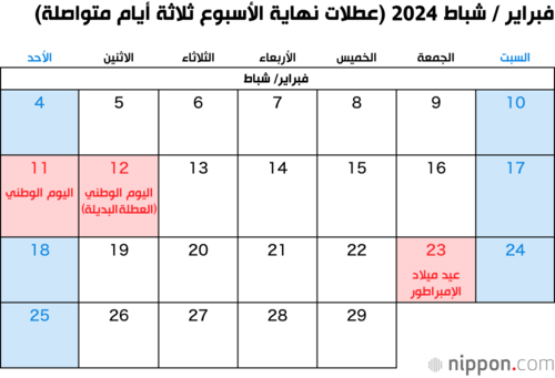 فبراير / شباط 2024 (عطلات نهاية الأسبوع ثلاثة أيام متواصلة)
