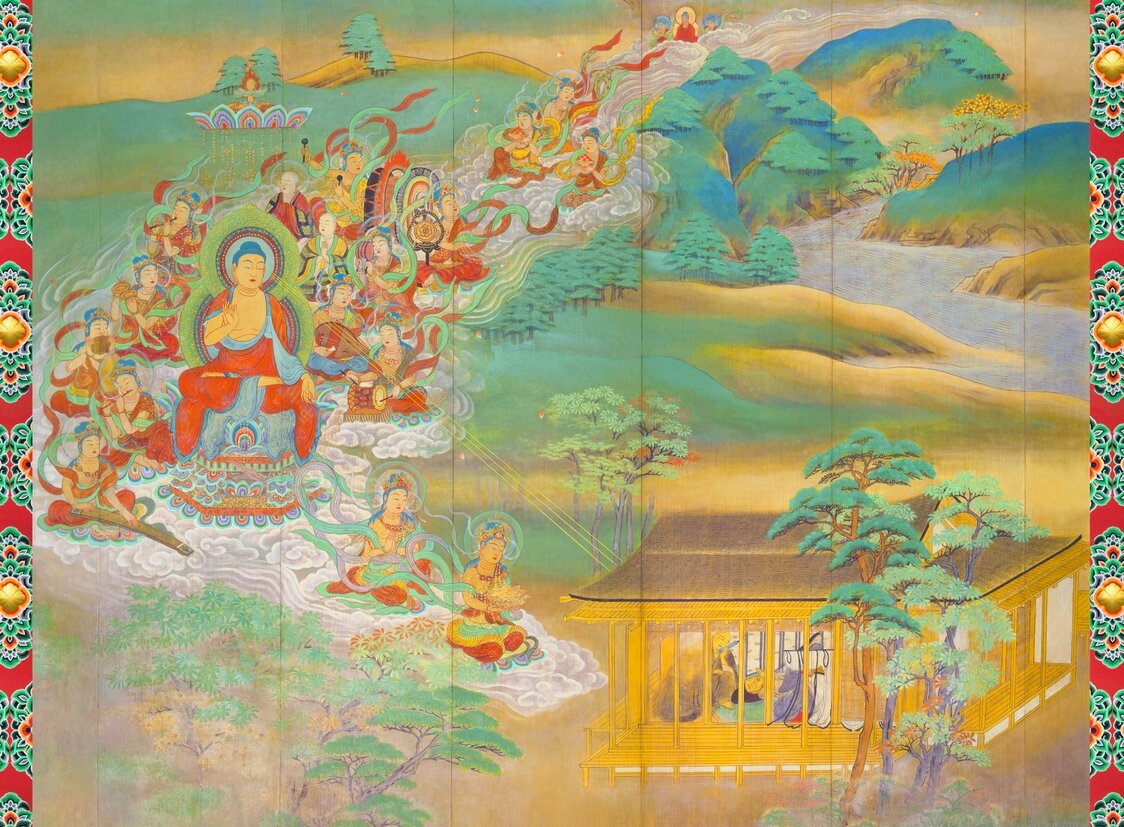 鳳凰堂内の壁扉画（国宝）の復元模写（部分）　写真提供：平等院