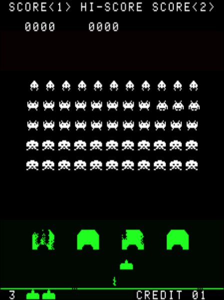 Space Invaders (1978, Taito) A shooting game in which players aim to destroy the invading aliens. It helped spark the enormous popularity of arcade games.