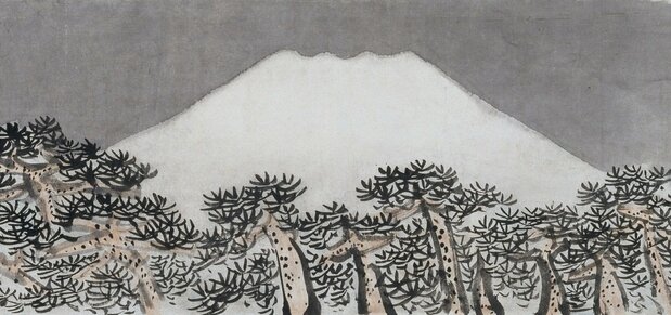 Détail du « Mont Fuji aux pins » (Fugaku resshô zu). (Avec l’aimable autorisation de la collection Kimura Teizô du musée des Beaux-Arts de la préfecture d’Aichi)