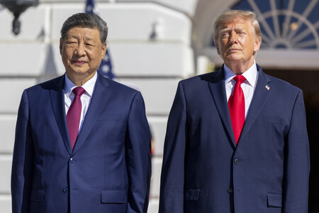 美國總統川普(右)與中國國家主席習近平。9月24日攝於華府。(EPA/時事通信)