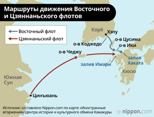 Маршруты движения Восточного и Цзяннаньского флотов