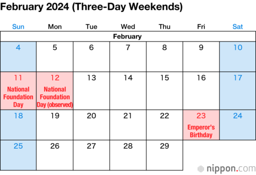February 2024 (Three-Day Weekends)