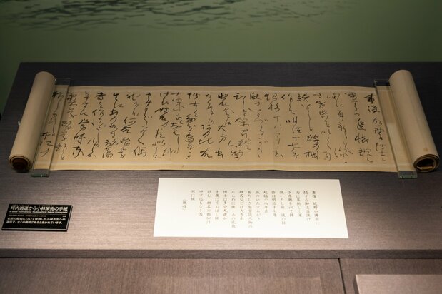 坪内逍遥から小林栄に届いた手紙。『当世書生気質』は野口がまだ9歳の頃の作品で、野々口は架空の人物だと書かれている
