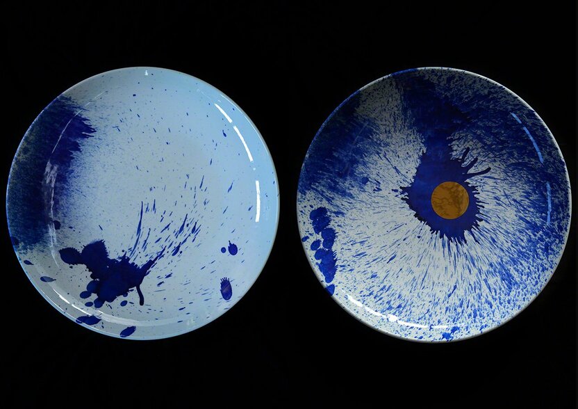 在向世界推介有田烧的项目中,制作了施以蓝色泼洒画风格的“Dissimilar”系列