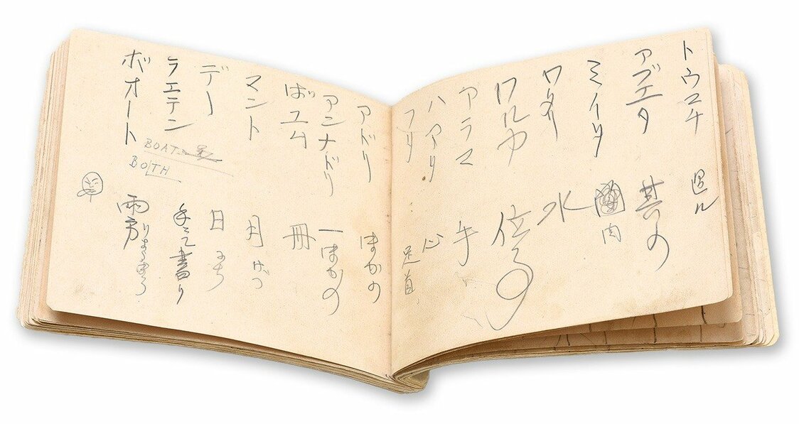 セツの英単語帳。発音の聞き取りとその意味が日本語で書かれており、セツの努力の跡がうかがえる（小泉八雲記念館蔵）