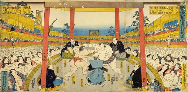 一陽斎豊国,香蝶楼豊国『勧進大相撲興行之図』,有田屋・有田屋清右衛門. 国立国会図書館デジタルコレクション https://dl.ndl.go.jp/pid/1313340(参照 2024-01-13)