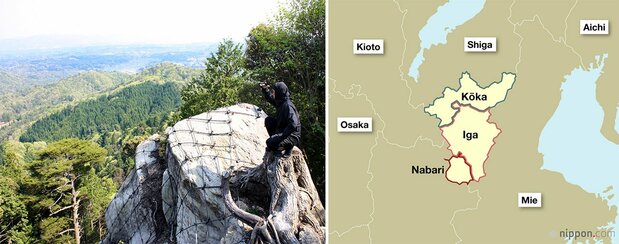 Un ninja en el monte Iwao. Se cree que esta zona era un campo de entrenamiento para los ninja de Kōka. Ciudad de Kōka, prefectrura de Shiga (Fotografía: Agencia de Asuntos Culturales, Jiji)