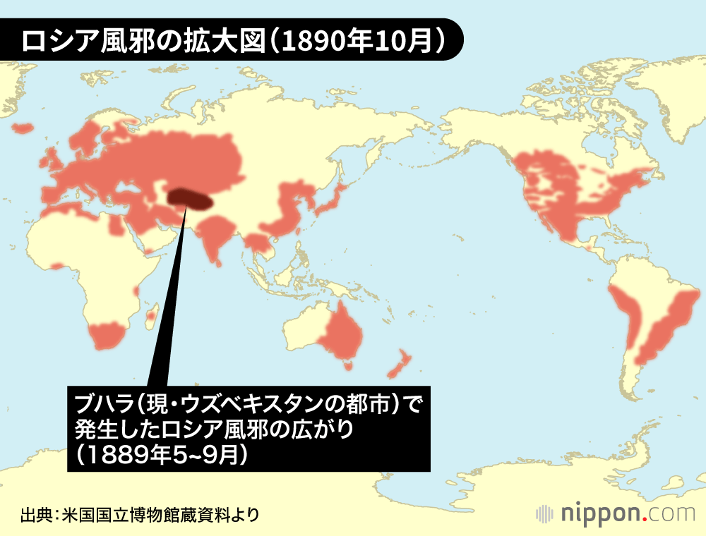 ロシア帝国のブハラで発生したロシア風邪は、猛スピードで世界各地に広がっていった