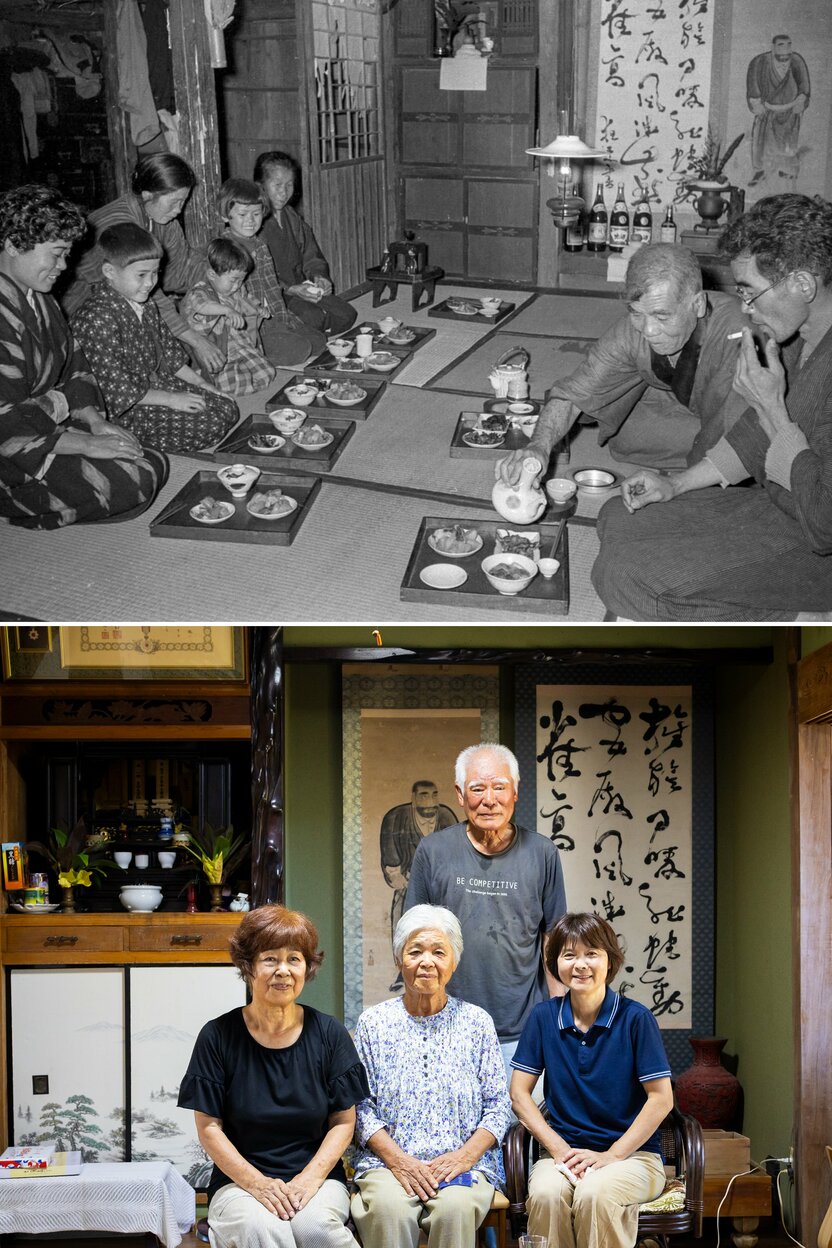 祝い料理用のブタの解体や若水くみなど、年末年始の行事を撮影した旧家。80代の女性は当時をよく記憶していた（ニッポンドットコム撮影）