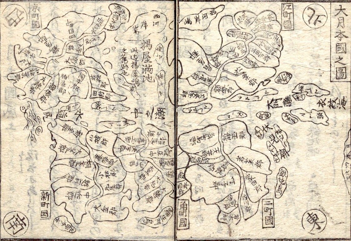 《娼妃地理记》以“大日本国之图”为题，描绘了吉原游廓的景象（国立国会图书馆藏）